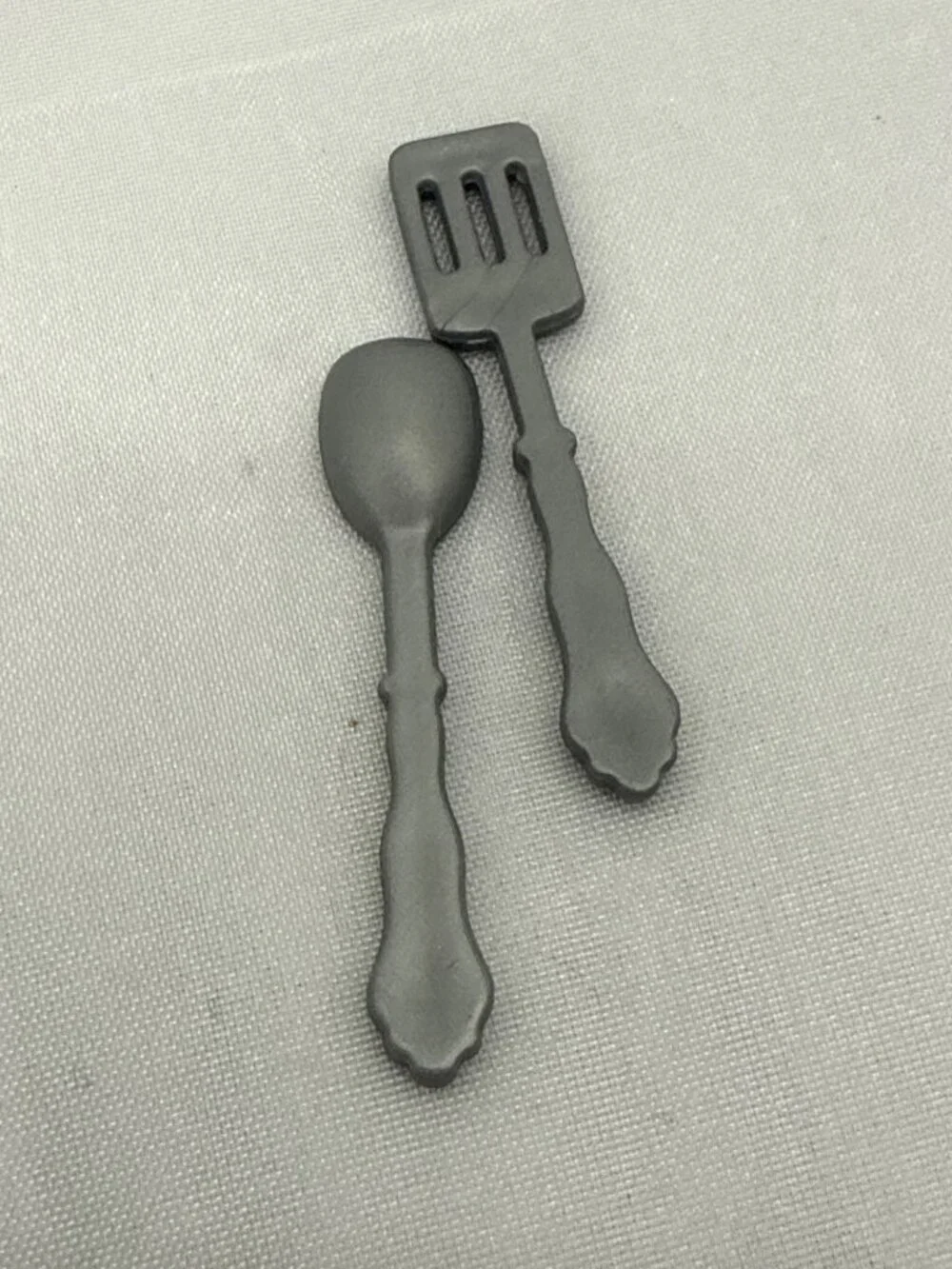 Vintage Dollhouse Miniature Metal Kitchen Utensils Ornate Spoon & Spatula Set